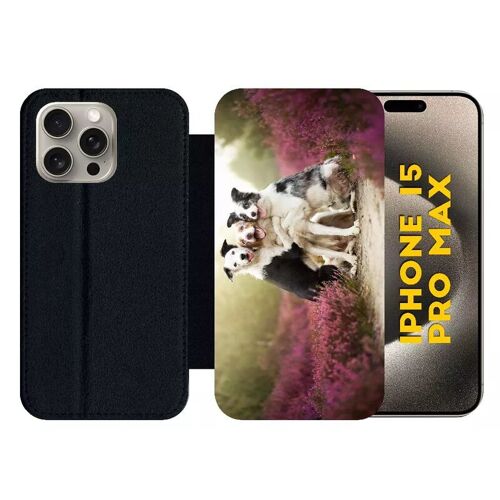 Etui À Rabat Pour Iphone 15 Pro Max - Trois Chiens Copains - Silicone - Noir