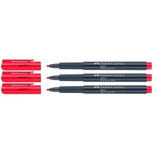 Faber-Castell Lot De 3 Marqueurs Neon Fluo 1,5mm Couleur Rouge