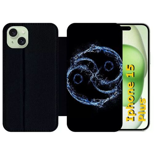 Etui À Rabat Pour Iphone 15 Plus - Yin Yang Eau Water - Silicone - Noir