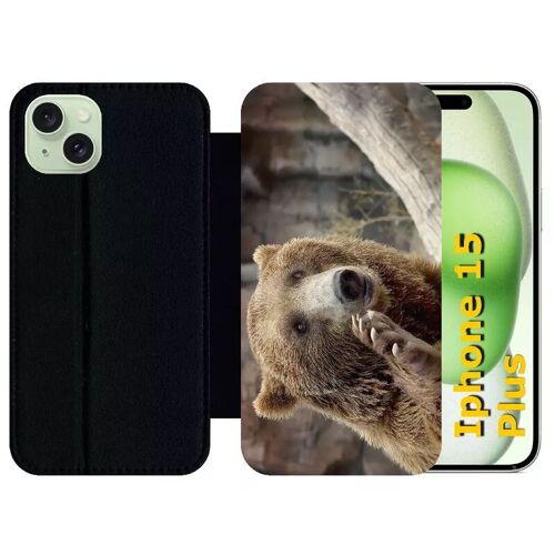 Etui À Rabat Pour Iphone 15 Plus - Gros Ours Brun - Silicone - Noir