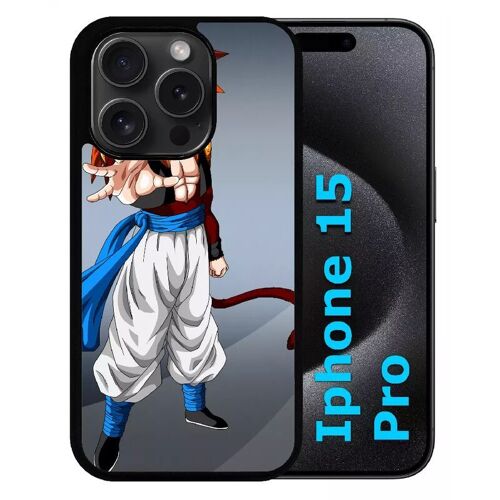 Coque Pour Iphone 15 Pro - Dragon Ball Gt Gogeta Super Saiyan 4 - Silicone - Noir