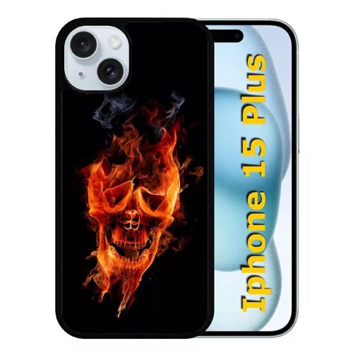 Coque Pour Iphone 15 Plus - Crane En Feu Fire Skull - Silicone - Noir