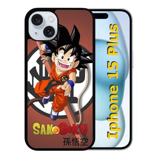 Coque Pour Iphone 15 Plus - Dragon Ball Kid San Goku - Silicone - Noir