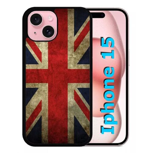 Coque Pour Iphone 15 - Drapeau Uk Royaume Uni Grunge Flag - Silicone - Noir