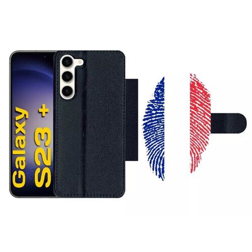 Etui À Rabat Pour Galaxy S23+ - Empreinte Digitale Drapeau France - Simili-Cuir - Noir
