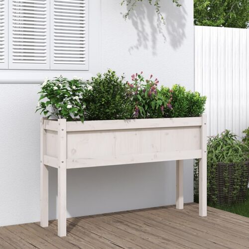 Vidaxl Jardinières Avec Pieds Blanc 110x31x70 Cm Bois De Pin Massif
