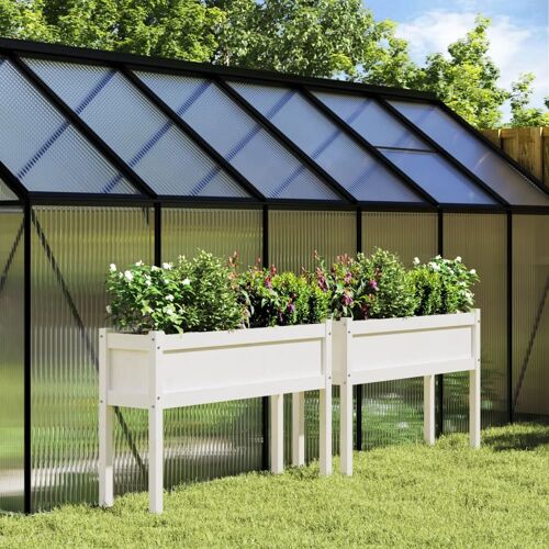 Vidaxl Jardinières 2 Pcs Avec Pieds Blanc Bois De Pin Massif