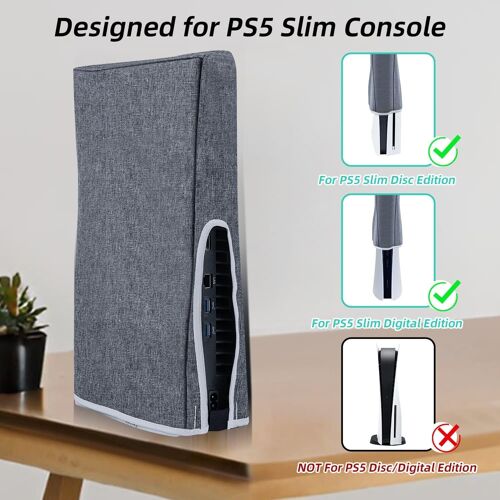 Ps5 Slim Dust Cover Anti-Scratch Housse De Protection Anti-Poussière Pour Playstation 5 Slim Digital/Disc Game Console-Gris