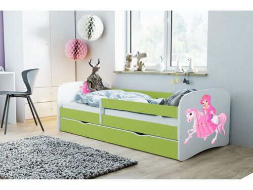 Lit princesse vert Babydreams sur un cheval avec un tiroir sans matelas 140/70
