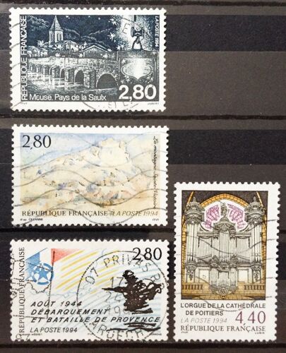 Orgue Cathédrale Poitiers (N° 2890) + Montagne Sainte-Victoire Par Cézanne (N° 2891) + Pays De La Saulx (N° 2892) + Débarquement Et Bataille Provence Août 44 (N° 2895) Obl - France Année 1994 - N17686