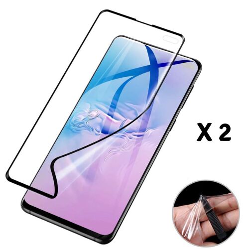 Lot 2 Films Protection Pour Samsung Galaxy S10 Plus - Protecteur Ecran En Plastique Bord Noir Incurve Integral Anti Rayure Ultra Mince Phonillico©