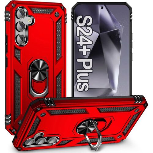 Coque pour Samsung Galaxy S24 Plus (S24+) Rigide Antichoc avec Anneau Support Rouge - E.F.Connection