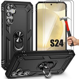Coque pour Samsung Galaxy S24 avec 2 Verres Trempés, Coque avec Support - Noir - E.F.Connection