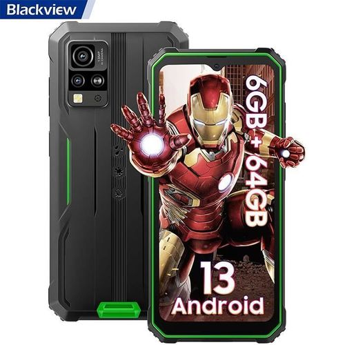 Téléphone Portable Incassable Android 13 Blackview BV4800 6,56 pouces 6Go+64Go 5180mAh 13MP IP68 Smartphone 4G Dual SIM - Vert