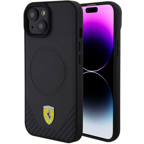 Coque Ferrari Aspect Cuir Et Carbone Noir Phone 15 Fonction Magsafe