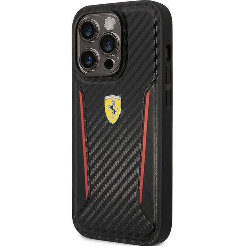 Coque Ferrari Effet Carbone Noir Et Filet Rouge Iphone 14 Pro Max