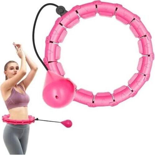Hula Hoop Fitness - Hkestld - Taille Réglable - 24 Noeuds - Boule De Poids - Rose