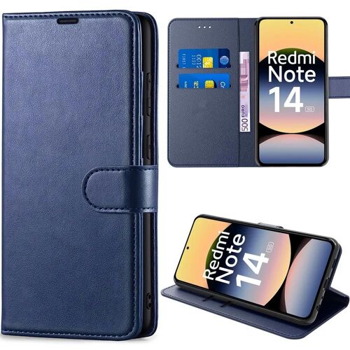 Coque pour Xiaomi Redmi Note 14 5G (pas pour 4G) - Protection Antichoc Effet Cuir Élégant Bleu Marine - E.F.Connection