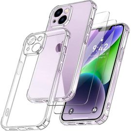 Hqselection® Coque Pour Iphone 14 6,1"" Avec 2 Pièces Protection Écran En Verre Trempé,Ultra Transparent Étui De Protection En Silicone Antichoc Avec Coins Renforcés, Clair Mince Souple Tpu Bumper