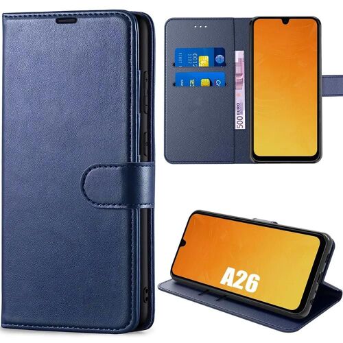 Coque Pour Samsung Galaxy A26 5g, Anti-Rayures Porte-Carte Protection 360 Degré Effet Cuir Bleu Marine - E.F.Connection