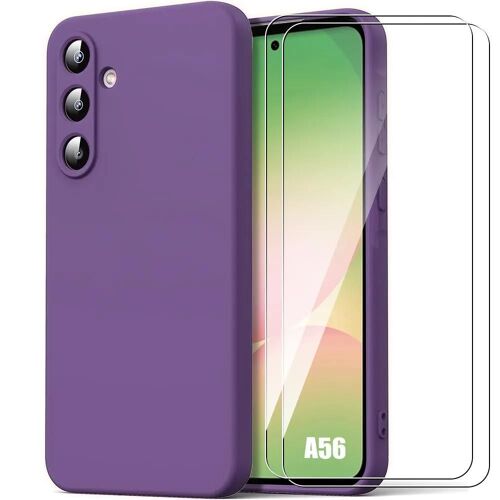 Coque + 2 Verres Trempés Pour Samsung Galaxy A56 5g, Protection Silicone Liquide Doux Anti-Rayures - Violet Foncé - E.F.Connection