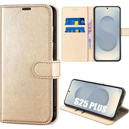 Coque Pour Samsung Galaxy S25 Plus (S25+) Protection Rabat Cuir Synthétique Antichoc Doré - E.F.Connection