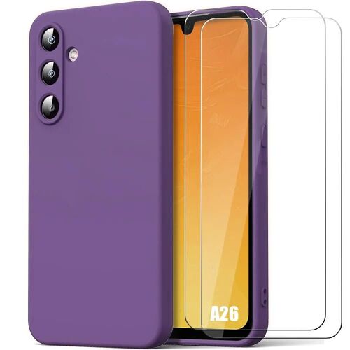 Coque + 2 Verres Trempés Pour Samsung Galaxy A26 5g - Silicone Liquide Protection Slim Légère Anti-Rayures - Violet Foncé - E.F.Connection