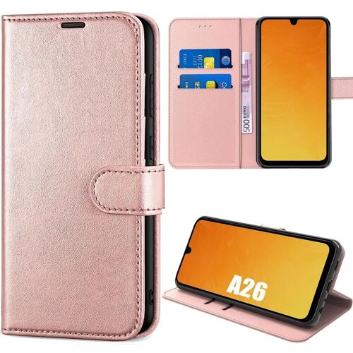 Coque Pour Samsung Galaxy A26 5g, Anti-Rayures Protection 360 Degré Cuir Pu Rose - E.F.Connection