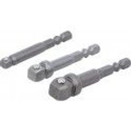 Jeu 3 adaptateurs perceuse porte douille carré 6.3 - 10 - 12.5 mm 1/4 - 3/8 - 1/2" BGS TECHNIC