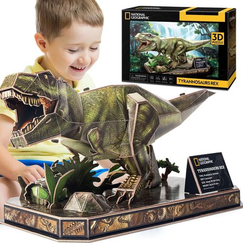 CubicFun Puzzle 3D Dinosaure T-Rex Jouet pour Garçon Fille 5 6 7 Ans National Geographic pour Décorer Le Parc des Dinosaures, Puzzle 3D Dinosaure Tyrannosaurus Rex Décoration pour Enfant Anniversaire