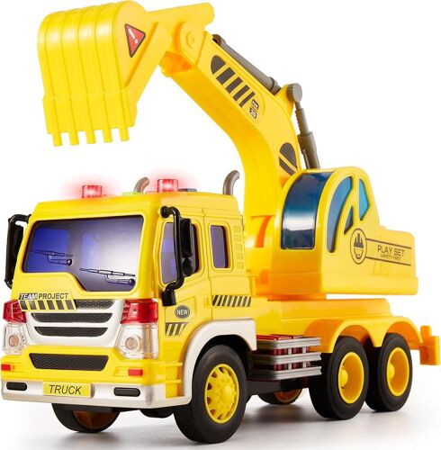Camion Chantier Enfant avec Son et Lumière Tracteur Jouet de Plage, Camion de Construction Cadeau pour Enfant Garçon Fille 3 4 5 6 Ans