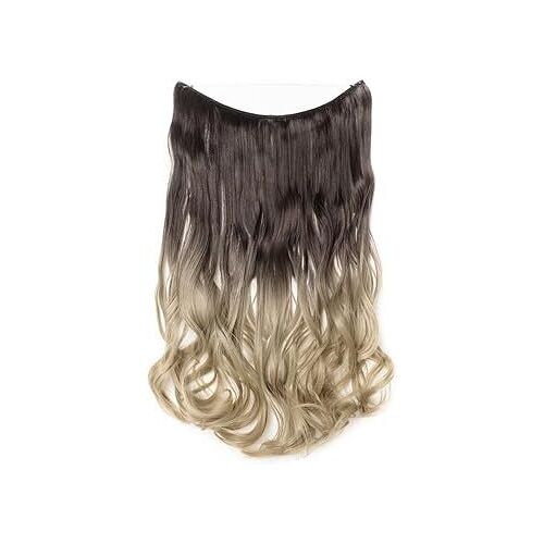 Extension A Fil Cheveux Bouclé - Extension Fil Invisible Cheveux Extension Fil Ondulé - Extension Cheveux A Fil Invisible Frisé - 50 Cm Marron Ombré Blond 