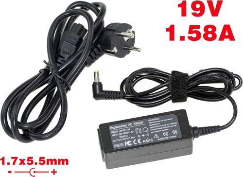 Alimentation pour PC Portable 19V 1.58A Embout 1.7x5.5mm - Compatible Acer Aspire