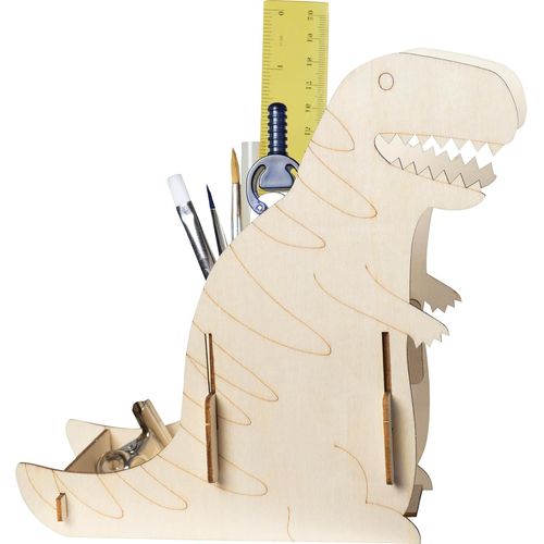 Kit de construction en bois - Porte-stylo dinosaure - Puzzle 3D - Bricolage avec du bois - Puzzle en bois prédécoupé - Avec papier émeri - Éclat, emboîter, prêt à l'emploi - Idée cadeau