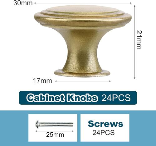 24 Pièces Rond Bouton de Meuble, Boutons de Tiroir Vintage, Boutons de Porte pour Placard Armoire Cuisine Tables Chevet (Bronze Jaune)