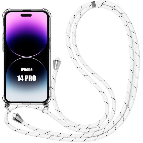 Coque Cordon Pour Iphone 14 Pro Protection Coins Renforcés Coins + Cordon Réglable Blanc