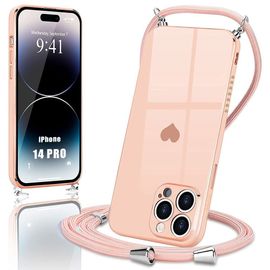 Coque Collier Cordon Pour Iphone 14 Pro Rose Luxe Anti-Rayure Ultra Slim Antichoc