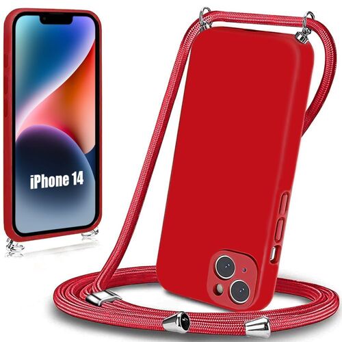 Coque Cordon de Serrage pour iPhone 14 Rouge Silicone Souple Anti-Choc