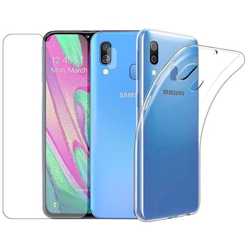 Protection Intégrale Verre Trempé Pour Samsung Galaxy A40+Verre Trempé Caméra Arrière+Coque Souple Silicone Transparente-Visiodirect-