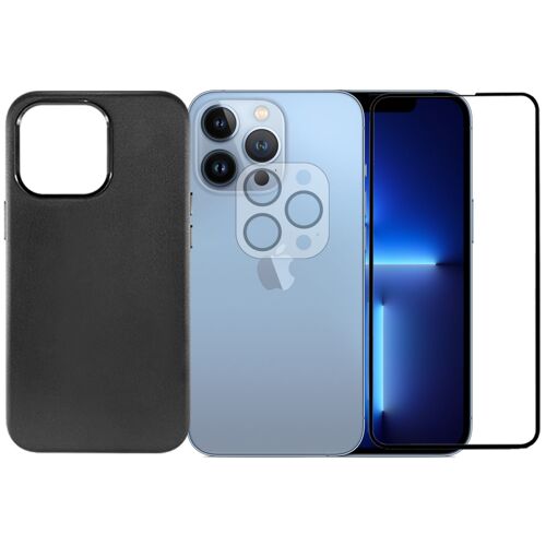 Protection Intégrale Verre Trempé Pour Iphone 13 Pro 6.1" + Verre Trempé Caméra Arrière + Coque Souple Silicone Noir -Visiodirect-