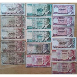 Lot 16 Billets Banque Turquie Lires Lira Années 80 (Mustafa Kemal Atatürk)