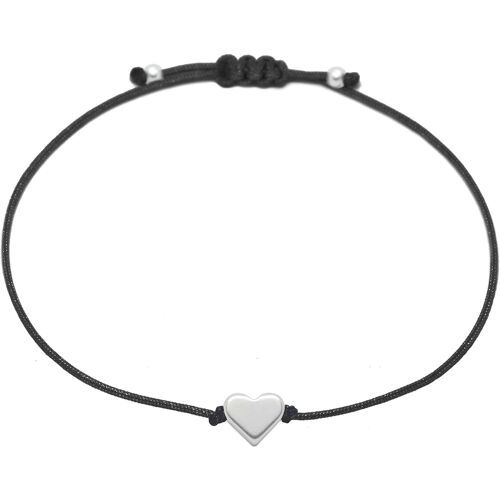 Bracelet Coeur En Filigrane D'argent Pour Femme - Bande Noire Avec Petit Coeur Argenté - Bijoux Faits À La Main Avec Boîte Cadeau (Noir) (Taille Réglable)
