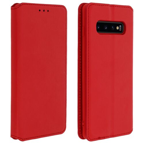 Housse Samsung Galaxy S10 Étui Folio Porte-carte Fonction Stand - Rouge