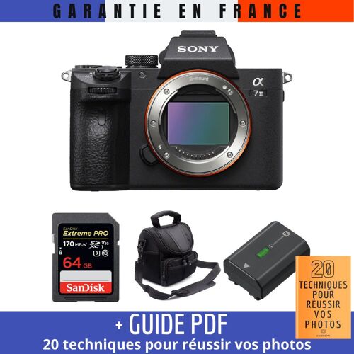 Sony A7 III Nu + SanDisk 64GB UHS-I 170 MB/s + Sony NP-FZ100 + Sac + Guide PDF MCZ DIRECT '20 TECHNIQUES POUR RÉUSSIR VOS PHOTOS'