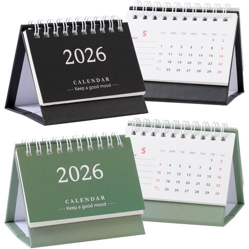 Lot De 2 Mini Calendriers De Bureau 2024-2025 - 8,4 X 7,5 Cm - 15 Mois - Octobre 2024 À Décembre 2025 - Calendrier De Bureau À Rabat - Pour La Maison, L'école Et Le Bureau (Noir + Vert)