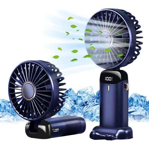 (Bleu Foncé)1PCS Mini Ventilateur à Main USB Portatif Portable Ventilateur De Bureau, Petit Ventilateur de Poche 5 Vitesses Avec Base, Ventilateur de Bureau Pliable Pour Bureau, Extérieur