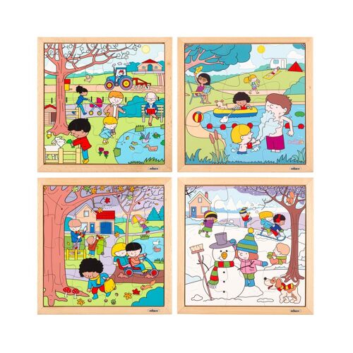 Puzzle En Bois - Puzzle Les Saisons- Le Lot De 4 Puzzles - Jeu Montessori