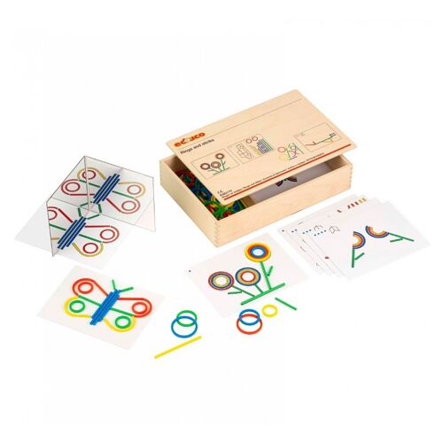 Jeu De Formes Et Couleurs - Reproduire Le Modele - Anneaux Et Bâtonnets - Jeu Montessori