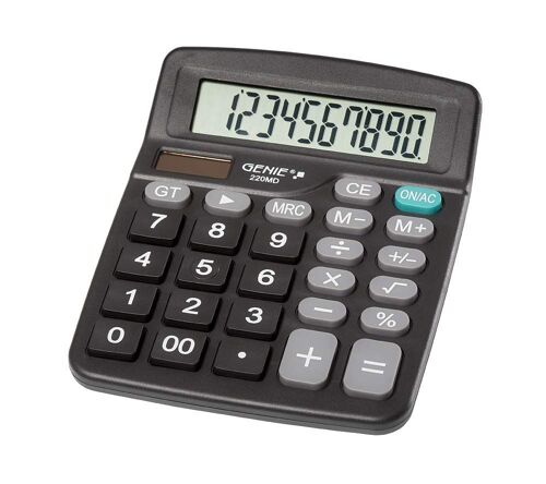 Genie 220 MD Calculatrice de bureau 10 chiffres avec double puissance solaire et batterie Design compact Noir