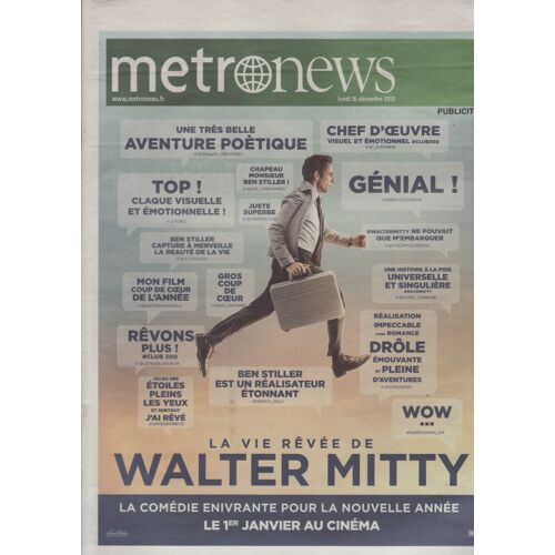 Metronews (Quotidien) / 16-12-2013 N°2530 : Beyoncé (1p) - Paul Walker (1/4p) - One Direction (1/4p) - Alizée (1/4p)
